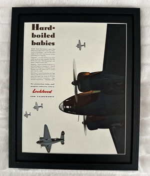 Framed 1942 Lockheed Aircraft Ad WW 2 Vega Venturas Bomber Hard-Boiled Babies